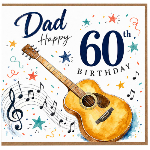 Dad 60th Birthday Card, Musical Guitar Happy 60th Birthday Card