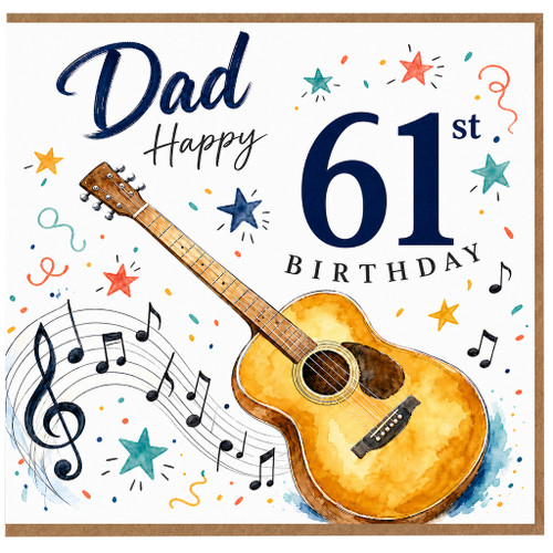 Dad 61st Birthday Card, Guitar Music Theme Birthday Card