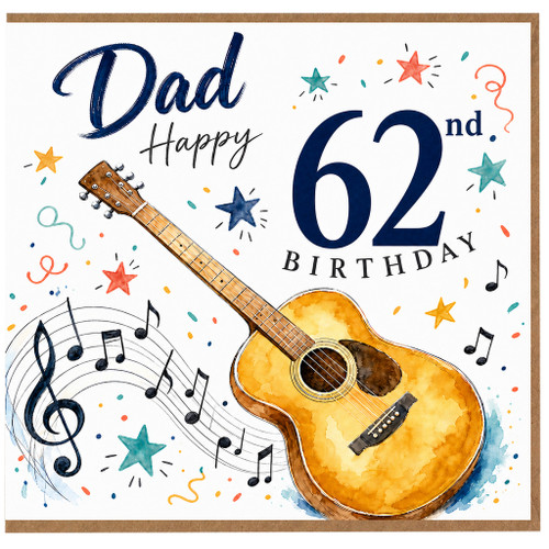Dad 62nd Birthday Card, Music and Guitar Theme