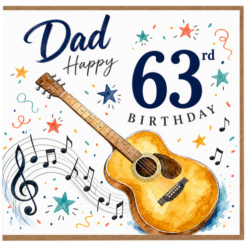Dad 63rd Birthday Card, Musical Guitar Birthday Card