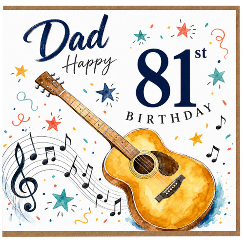 Dad 81st Birthday Card, Happy 81st Birthday Guitar Music Design