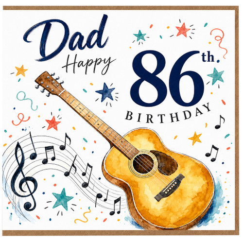 86th Birthday Card for Dad, Music and Guitar Birthday Card
