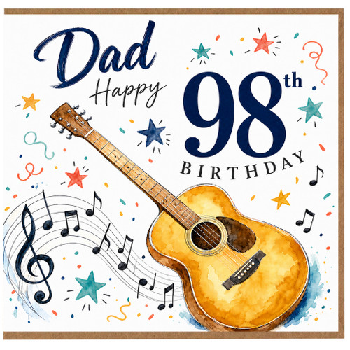 Dad 98th Birthday Card, Guitar and Music Design