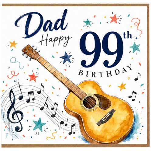 Dad 99th Birthday Card, Happy 99th Birthday Guitar Music Design