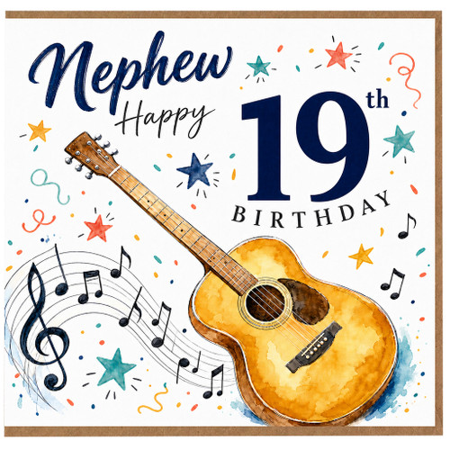 Nephew 19th Birthday Card, Music and Guitar Birthday Card