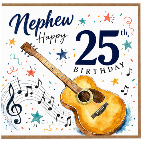 Nephew 25th Birthday Card, Music and Guitar Birthday Card