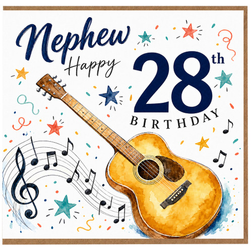 Nephew 28th Birthday Card, Musical Guitar Birthday Card
