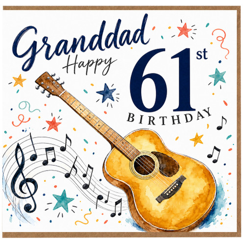 Granddad 61st Birthday Card, Guitar and Music Theme