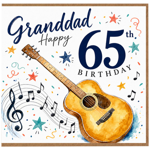 Granddad 65th Birthday Card, Musical Guitar Themed Birthday Card