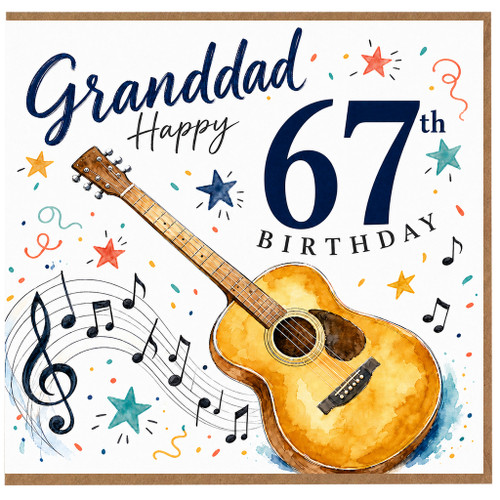 Granddad 67th Birthday Card, Musical Guitar Birthday Card