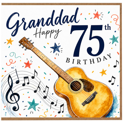Granddad 75th Birthday Card, Musical Guitar Design
