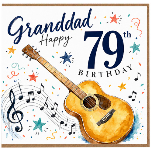 Granddad 79th Birthday Card, Musical Guitar Design Birthday Card