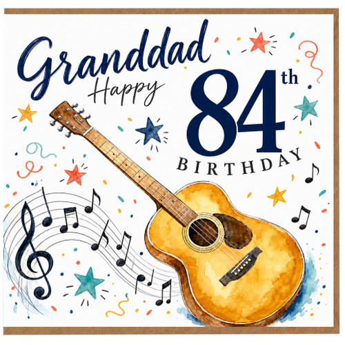 Granddad 84th Birthday Card, Musical Guitar Design Happy Birthday Card