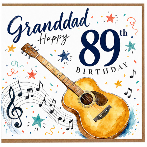 Granddad 89th Birthday Card, Guitar Music Themed Birthday Card