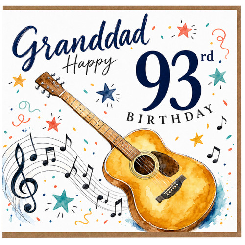 Granddad 93rd Birthday Card, Guitar Music Theme Birthday Card