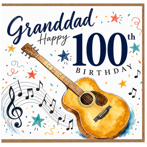 Granddad 100th Birthday Card, with Guitar and Music Design