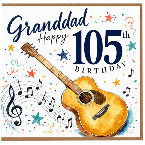 Granddad 105th Birthday Card, Music Theme Guitar Birthday Card for Grandad