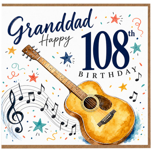Granddad 108th Birthday Card, Musical Guitar Birthday Card