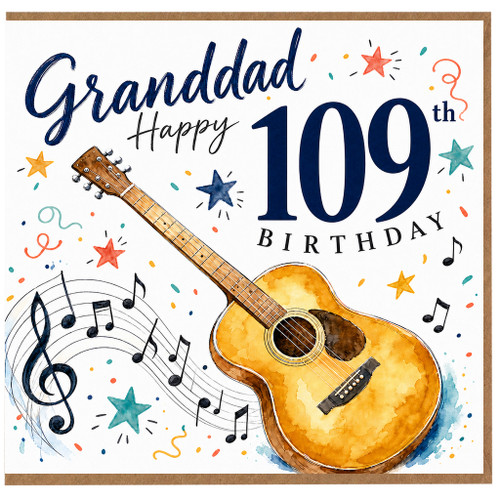 Granddad 109th Birthday Card, Guitar Music Themed Happy 109th Birthday Card