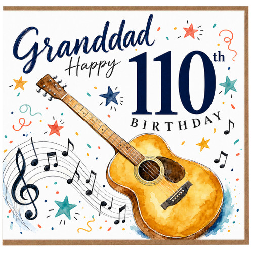 Granddad 110th Birthday Card, Musical Guitar Birthday Card