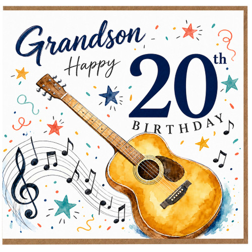 Grandson 20th Birthday Card, Musical Guitar Birthday Card