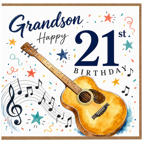 Grandson 21st Birthday Card, Music Guitar Birthday Card