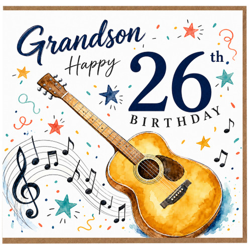 Grandson 26th Birthday Card, Music Lover Guitar Birthday Card