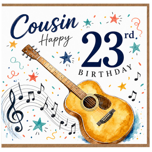23rd Birthday Card for Cousin, Guitar Music Birthday Card
