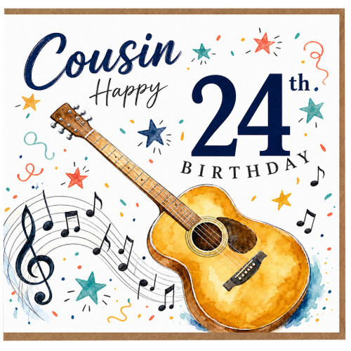 Cousin 24th Birthday Card, Happy 24th Birthday Guitar and Music Design
