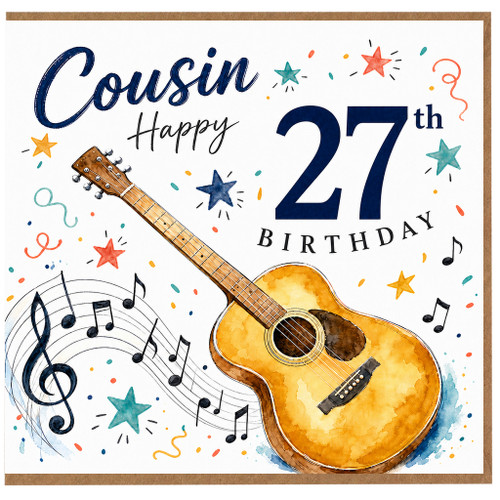 Cousin 27th Birthday Card, Musical Guitar Birthday Card