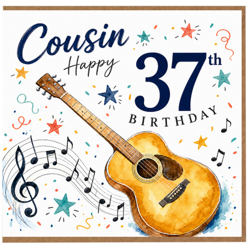Cousin 37th Birthday Card, Musical Guitar Birthday Card