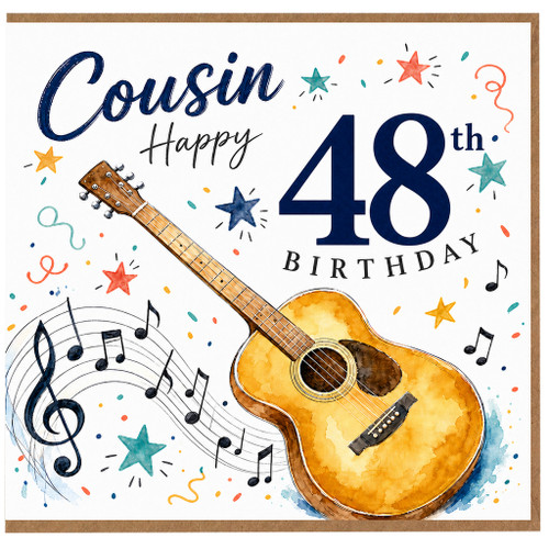 Cousin 48th Birthday Card, Musical Guitar Design