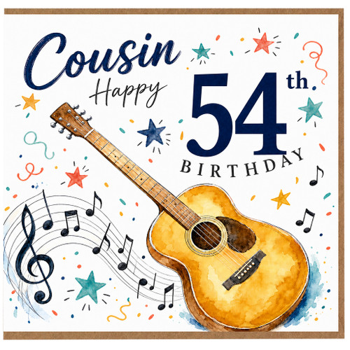 Cousin 54th Birthday Card, Music Guitar Birthday Card for Cousin