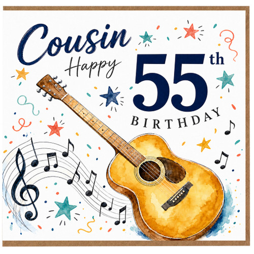 Cousin 55th Birthday Card, Musical Guitar Birthday Card for Cousin