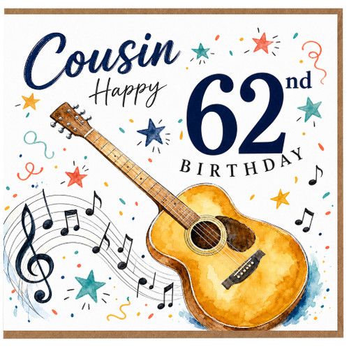 Cousin 62nd Birthday Card, Musical Guitar Birthday Card for Cousin