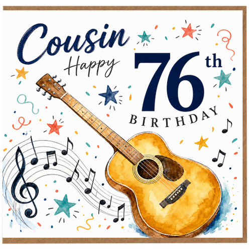 Cousin 76th Birthday Card, Musical Guitar Birthday Card