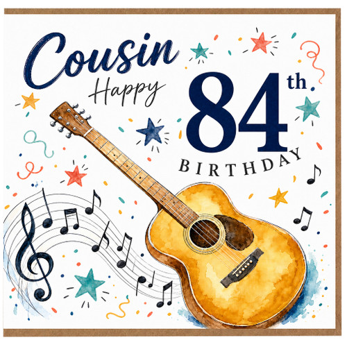 84th Birthday Card for Cousin, Music Lover Guitar Design