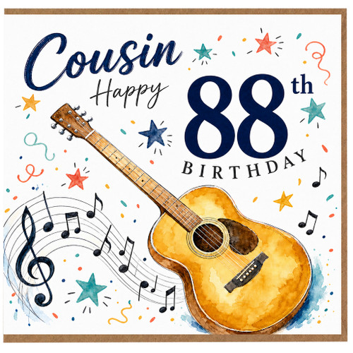 Cousin 88th Birthday Card, Happy Birthday Guitar Music Design