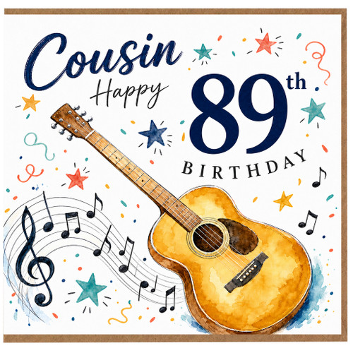 Cousin 89th Birthday Card - Musical Guitar Birthday Card
