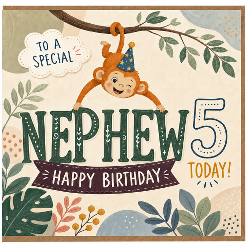 Nephew 5th Birthday Card, Happy Birthday Today Monkey Design