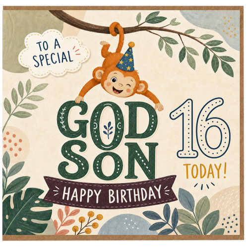 God Son 16th Birthday Card, 16th Birthday Godson Card