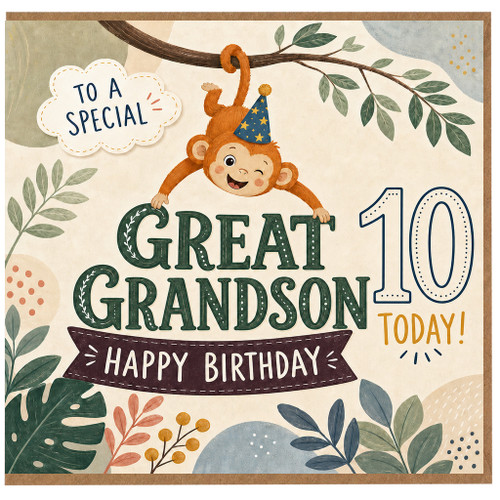 Great Grandson 10th Birthday Card, Happy Birthday Card