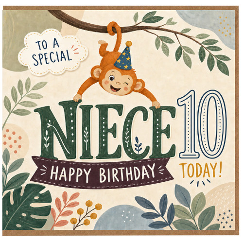 Niece 10th Birthday Card, Happy Birthday Today Monkey Design