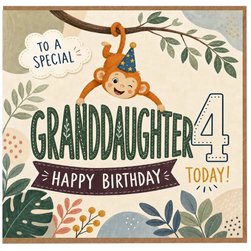 Granddaughter 4th Birthday Card, To a Special Granddaughter Happy 4th Birthday Card