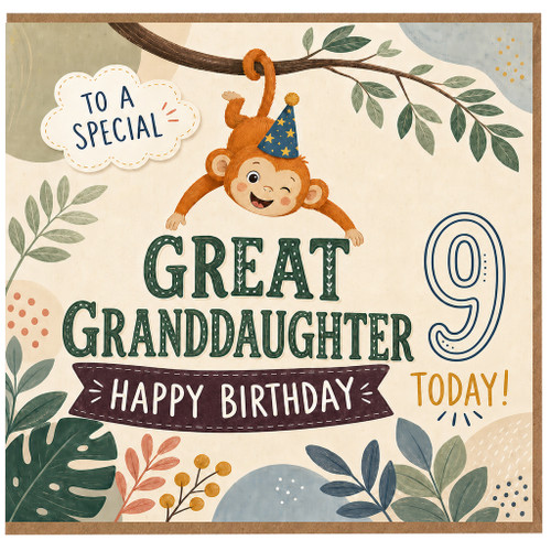 Great Granddaughter 9th Birthday Card, Happy Birthday Card for Great Granddaughter