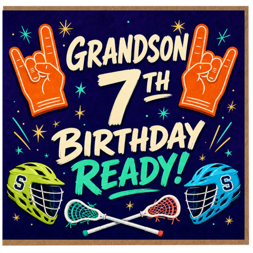 Grandson 7th Birthday Card, Sports Lacrosse Theme Birthday Card