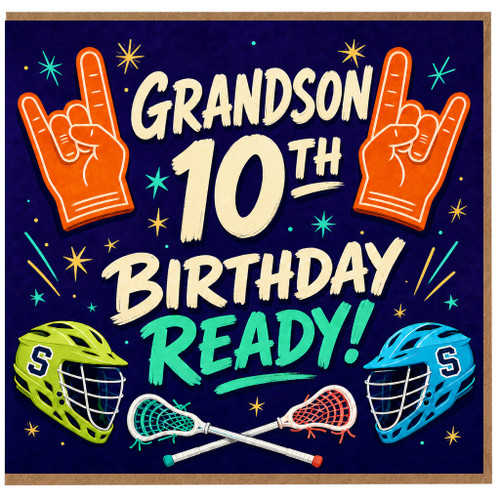 Grandson 10th Birthday Card, Sports Lacrosse Theme, Ready!