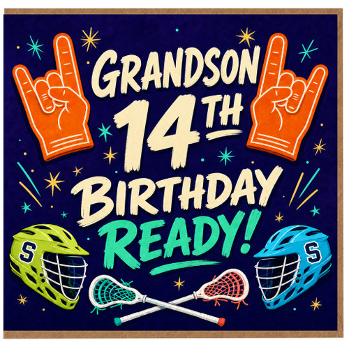 Grandson 14th Birthday Card, Lacrosse Sports Birthday Card