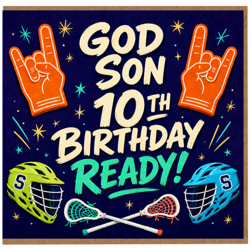 God Son 10th Birthday Card, Lacrosse Sports Birthday Card for Son