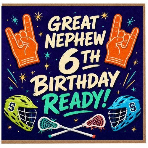 Great Nephew 6th Birthday Card, Sports Lacrosse Party Card